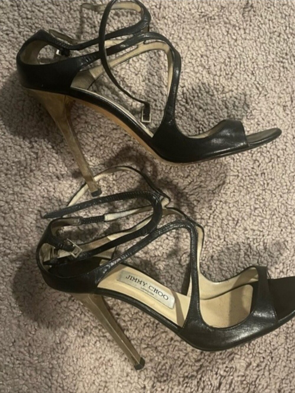 Jimmy Choo Lang Heels With Gold Heel.